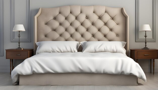 색 헤드보드와 색 베개가 있는 침대