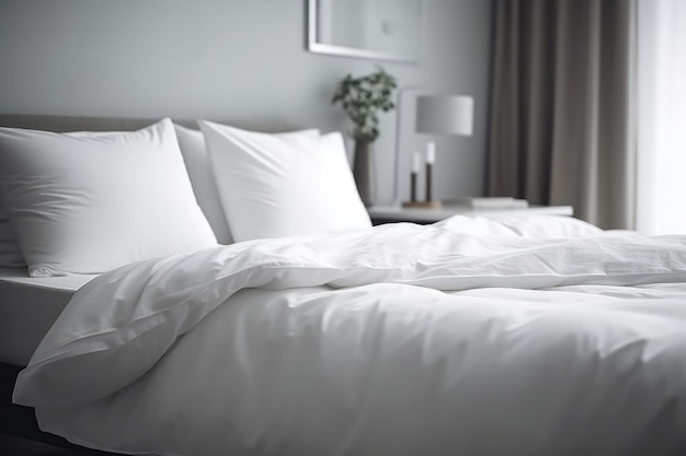 Bed With White Linens Closeup Generative AI