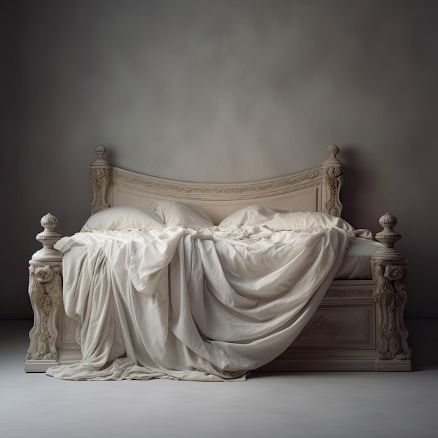 A bed with white sheets