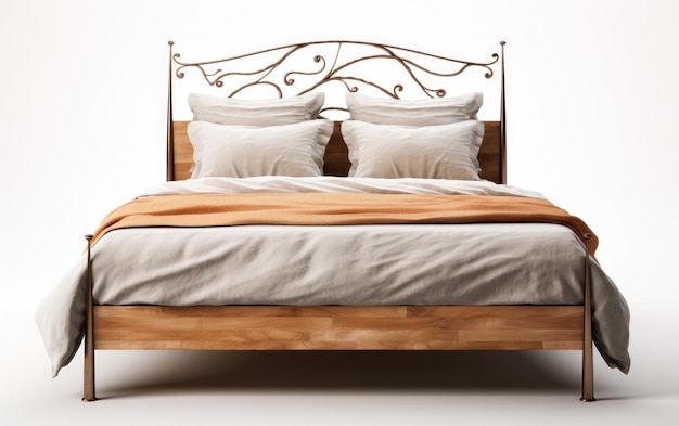 Bed With Wooden Frame and White Pillows