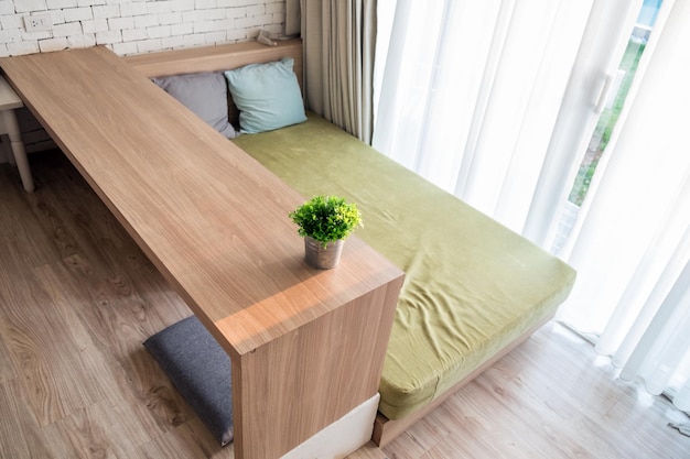 Bed wooden decorative interior