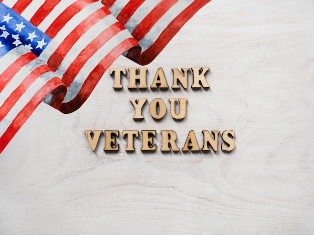Bedankt veteranen. felicitatie zin. close-up, weergave van bovenaf.