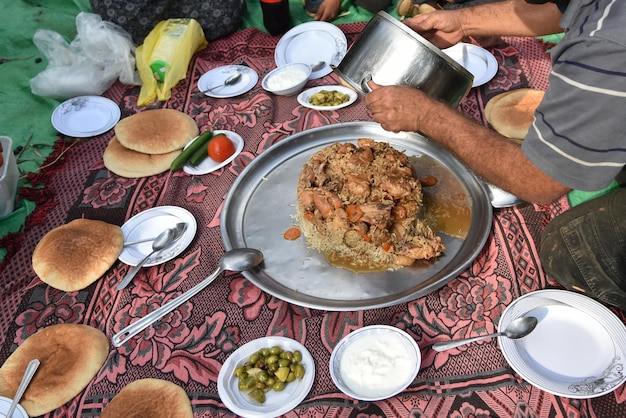 Bedouin meal  in the fields during olive picking season