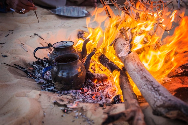 Bedouin tea on the fire in Sahara desert, Egypt