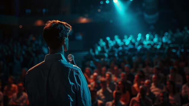 bedrijfsconferentie met presentatie van de spreker, betrokkenheid van het publiek in de vergaderzaal