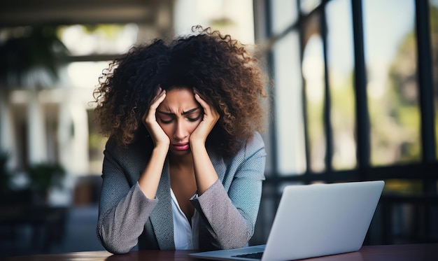 Foto bedrijfsproblemen, stress, zakenvrouw, het hoofd bieden aan professionele druk