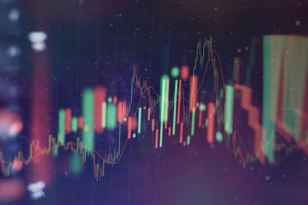 Bedrijfssucces en groeiconcept. Stock market business graph-grafiek op digitaal scherm. Forexmarkt, goudmarkt en ruwe oliemarkt.