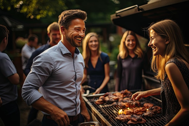 Foto bedrijfsverbroedering met buitenbarbecuecollega's verenigd in vreugdegeneratieve ia