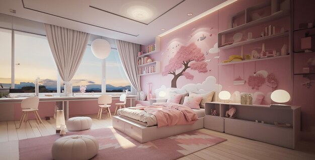 bedroom for children with pink decoration