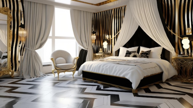 Декор спальни, дизайн интерьера дома в стиле ар-деко, глэм-стиль