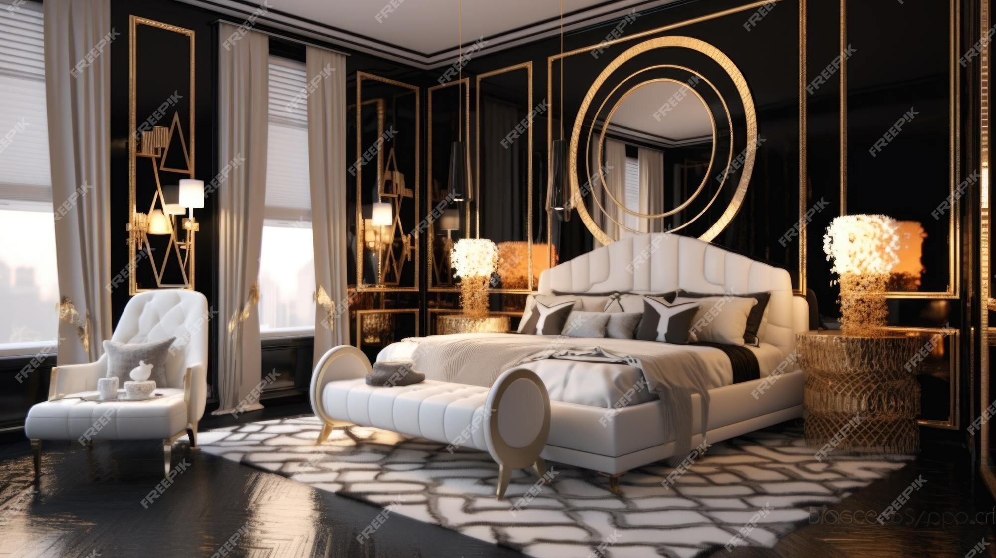 Premium Photo | Bedroom decor home interior design art deco glam style