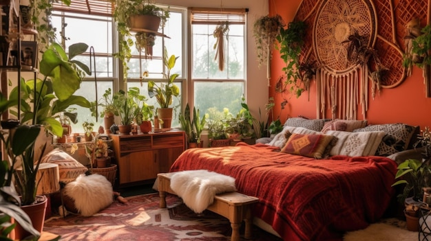 Bedroom decor home interior design Bohemian Eclectic style