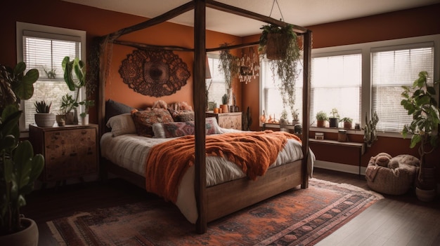 Premium Photo | Bedroom decor home interior design bohemian ...