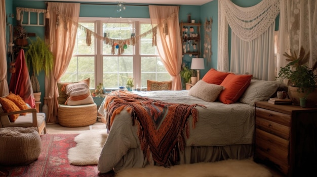 Premium Photo | Bedroom decor home interior design bohemian ...