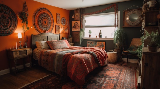 Bedroom decor home interior design Bohemian Eclectic style