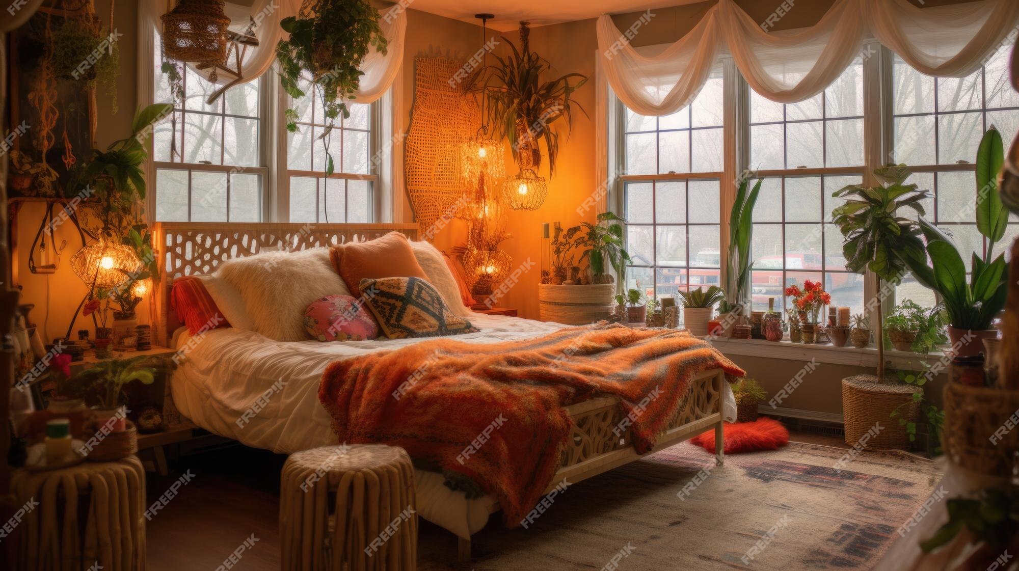 Premium Photo | Bedroom decor home interior design bohemian ...