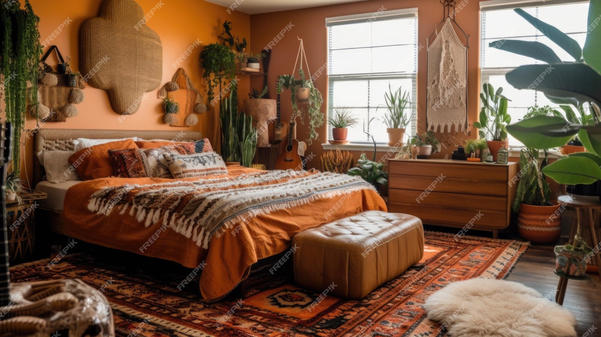 Premium Photo | Bedroom decor home interior design bohemian ...