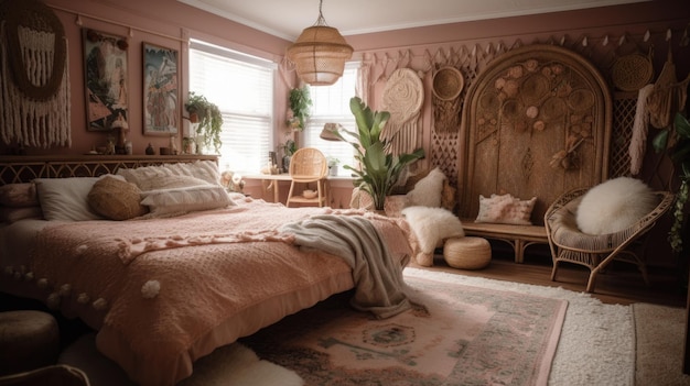 Bedroom decor home interior design Boho Chic Retro style