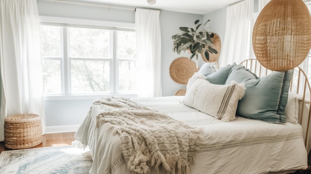 Photo bedroom decor home interior design coastal bohemian style