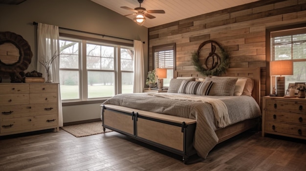 Bedroom decor home interior design Farmhouse Rustic style