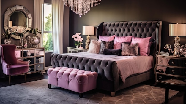 Premium Photo | Bedroom decor home interior design glam hollywood ...