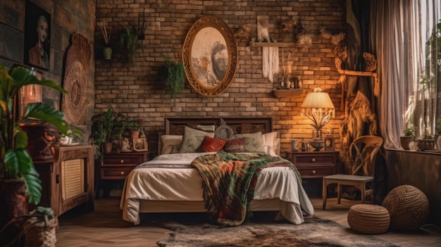 Bedroom decor home interior design Industrial Bohemian style