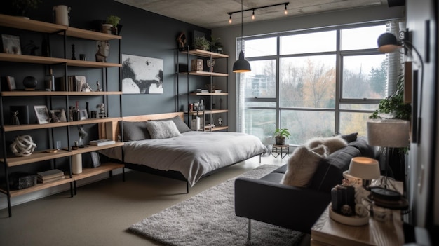 Bedroom decor home interior design Industrial MidCentury Modern style