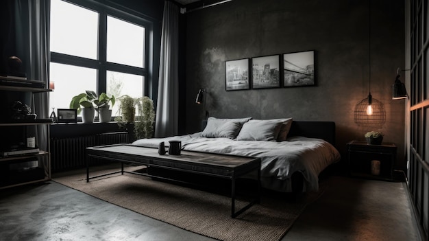 Bedroom decor home interior design Industrial Minimalist style