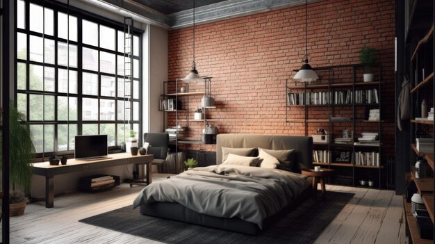 Premium Photo | Bedroom decor home interior design industrial ...