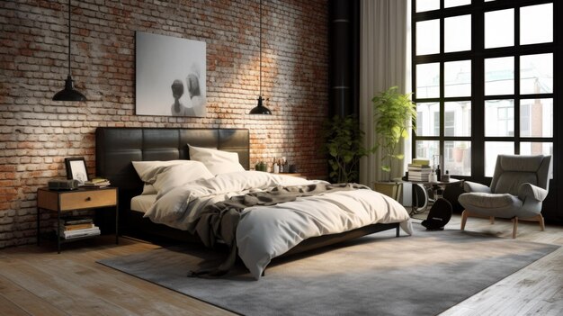 Premium Photo | Bedroom decor home interior design industrial ...