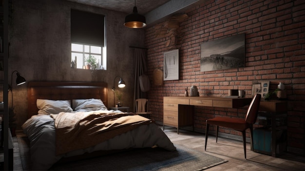 Bedroom decor home interior design Industrial Rustic style