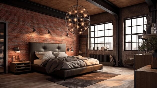 Premium Photo | Bedroom decor home interior design industrial ...