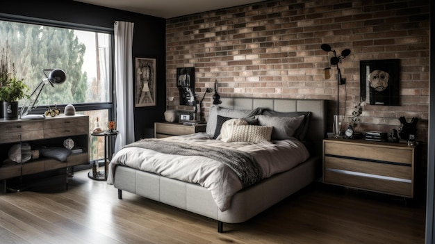 Bedroom decor home interior design Industrial Urban style