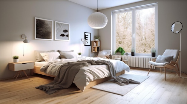 Bedroom decor home interior design Scandinavian Industrial style