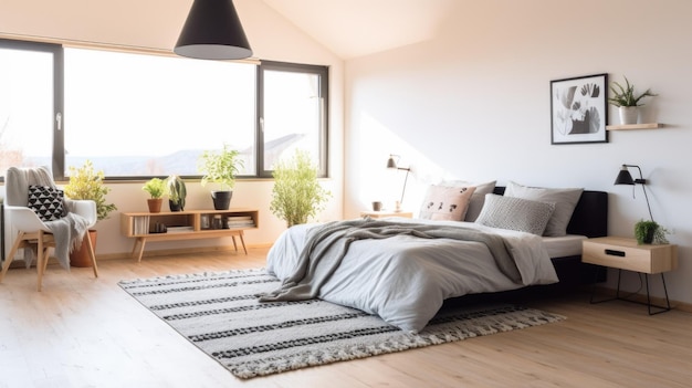 Bedroom decor home interior design Scandinavian Industrial style