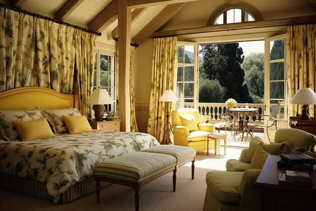 Фото Декорация спальни дизайн интерьера дома традиционный французский загородный стиль