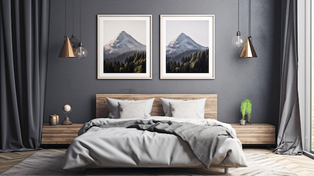 Bedroom Decor Two Pictures Above Bed Generative AI