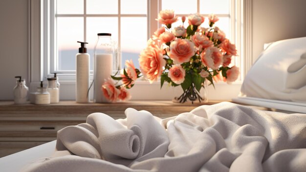 Bedroom decoration towels and flowers