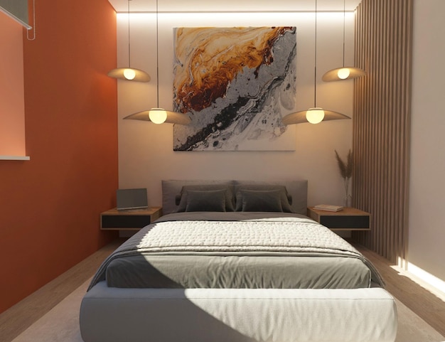 Design della camera da letto. rendering 3d