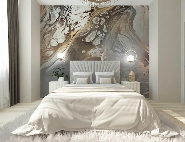 Design della camera da letto. rendering 3d