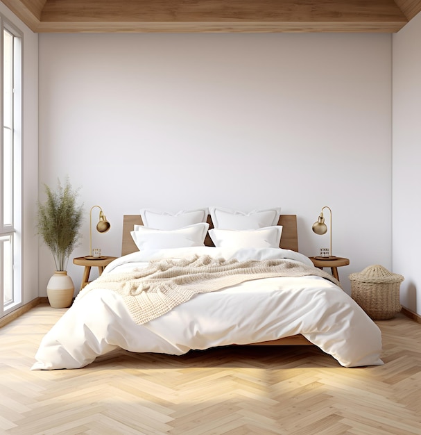 Bedroom furniture decor minimalist interior design scandi boho wooden parquet floor