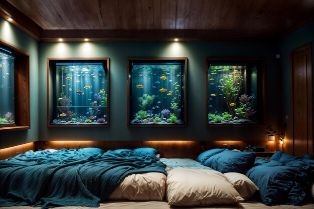 Foto la camera da letto ha un acquario.