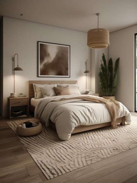 Фото Архитектура интерьера спальни отличается минималистским стилем