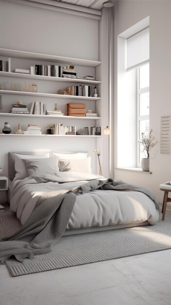 Bedroom interior architecture features a minimalist style