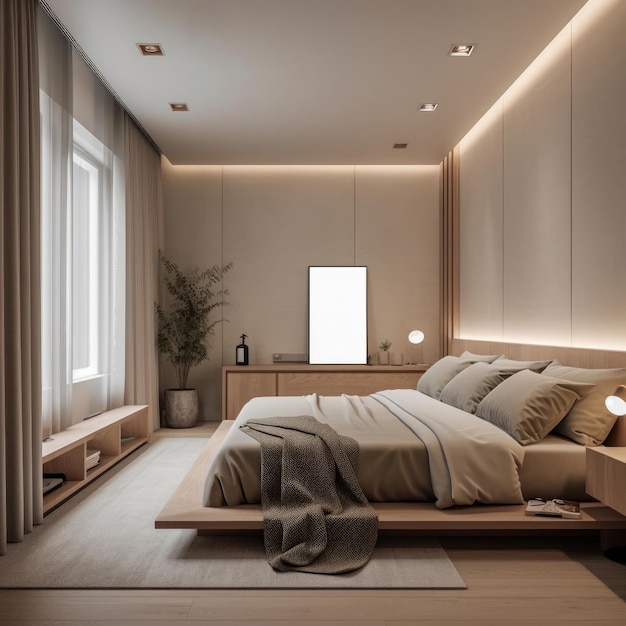 Bedroom interior architecture features a minimalist style