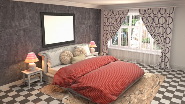 Bedroom interior decoration illustration concept