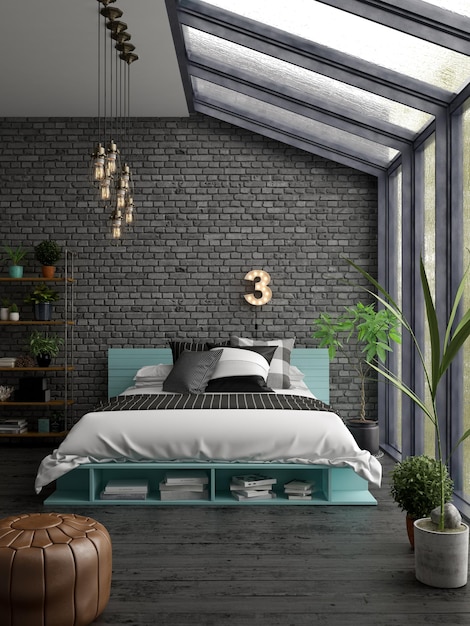 Bedroom interior design 3 D rendering