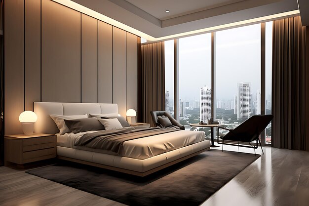 Photo bedroom interior design 3d rendering