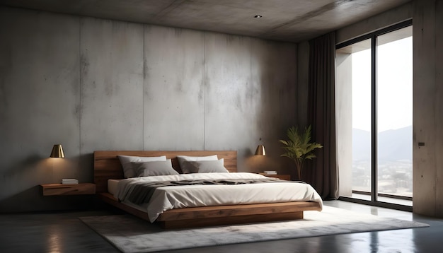 Bedroom interior design concept idea and concrete wall texture background