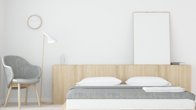 Photo bedroom interior japanese minimal style -3d rendering decoration